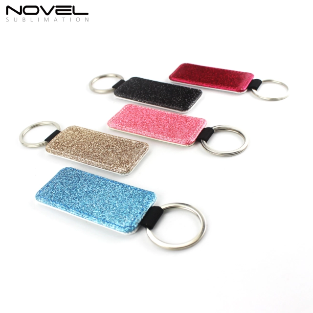 Sublimation DIY Colorful BlingBling PU Leather Keychain Rectangle