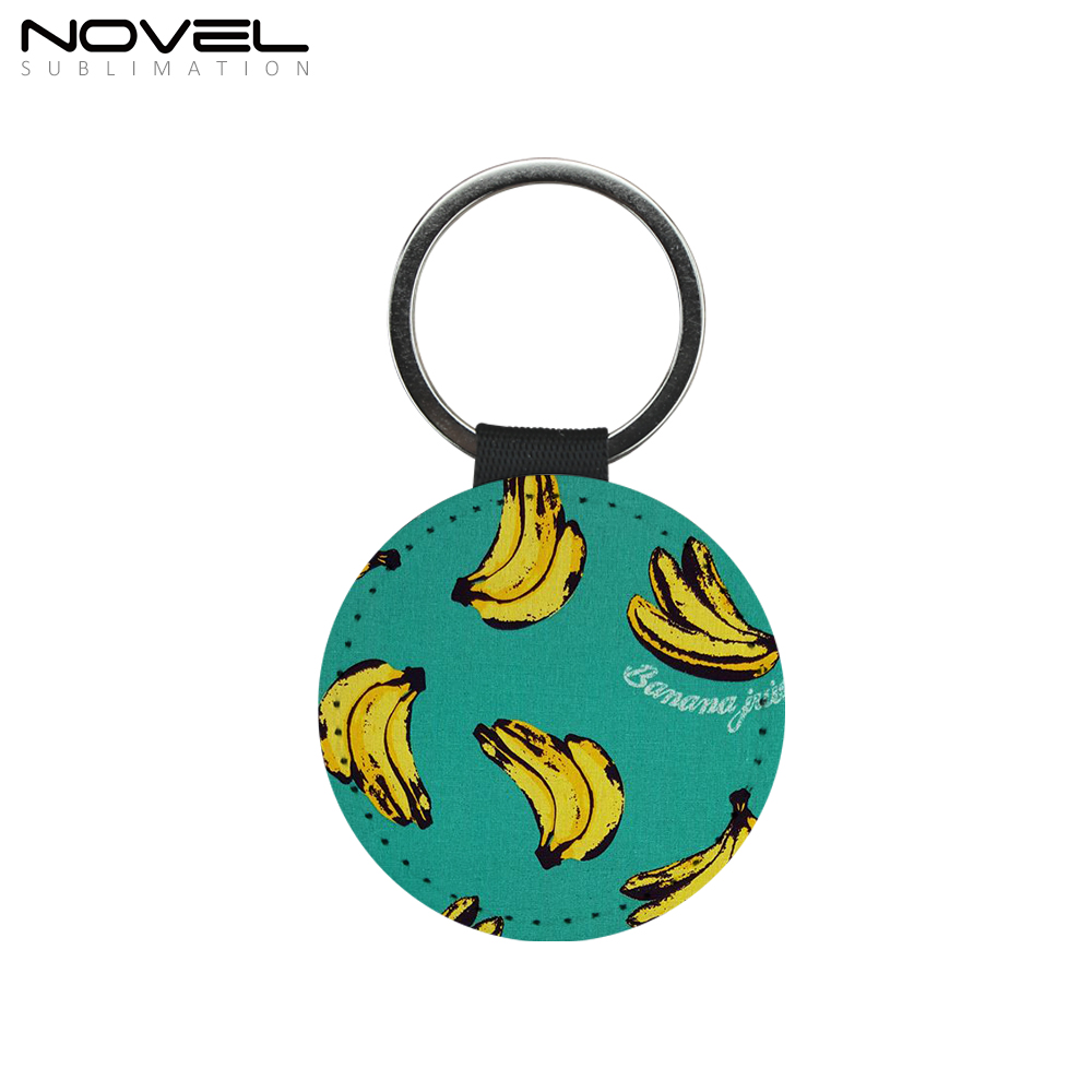 Sublimation DIY Colorful BlingBling PU Leather Keychain Round Customized Keyring