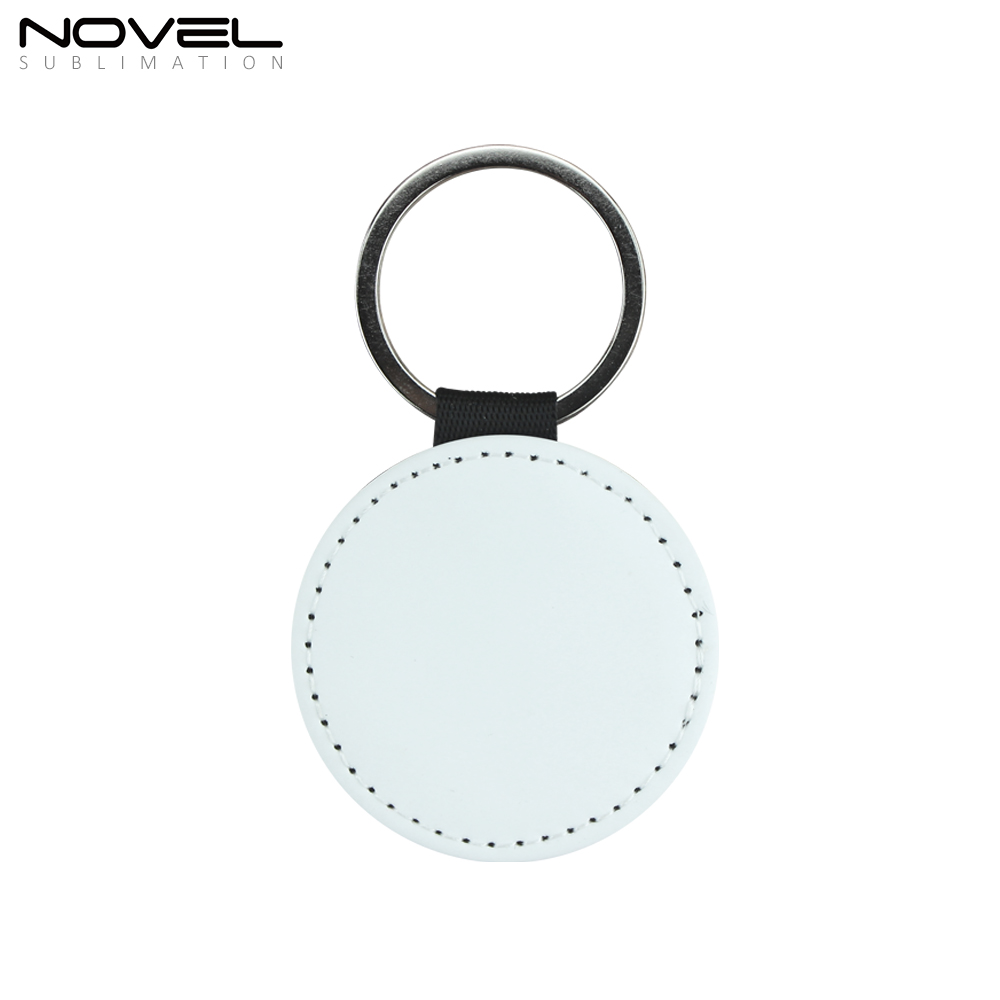Sublimation DIY Colorful BlingBling PU Leather Keychain Round Customized Keyring
