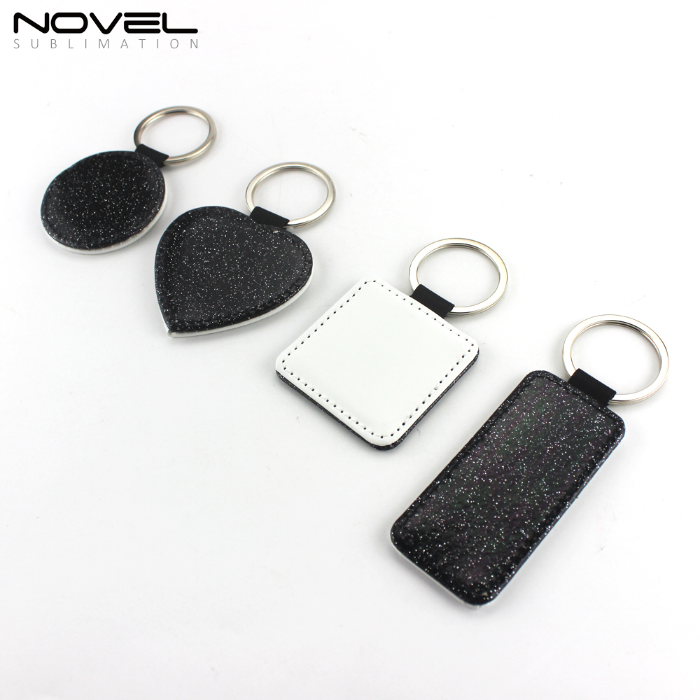 Sublimation DIY Colorful BlingBling PU Leather Keychain Square Customized Keyring