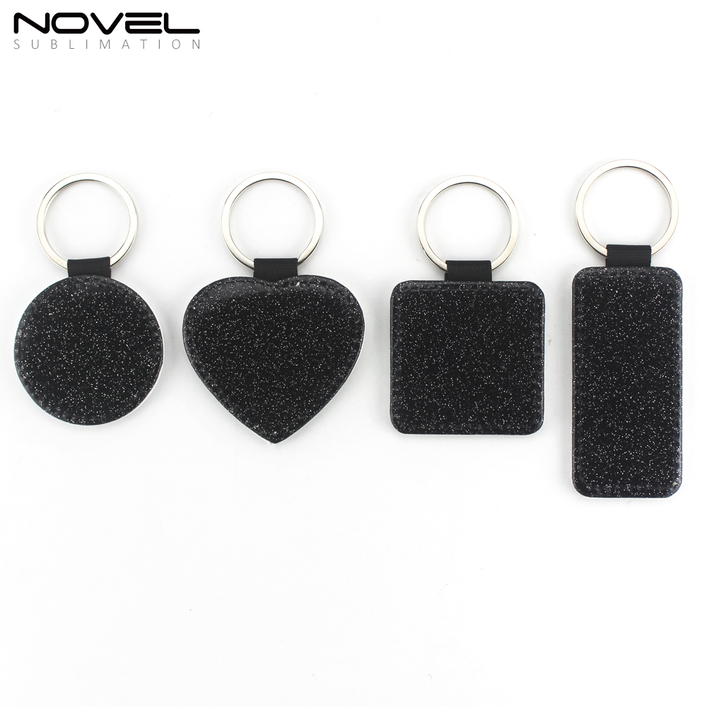 Sublimation DIY Colorful BlingBling PU Leather Keychain Square Customized Keyring