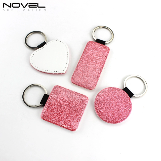 Sublimation DIY Colorful BlingBling PU Leather Keychain Round