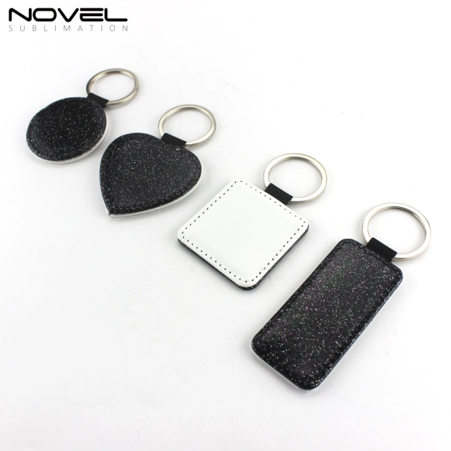 Sublimation DIY Colorful BlingBling PU Leather Keychain Round