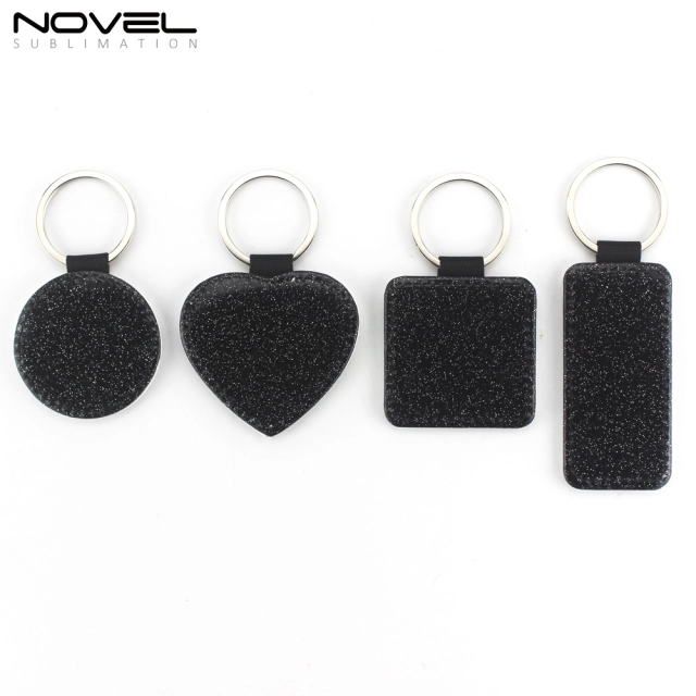 Sublimation DIY Colorful BlingBling PU Leather Keychain Round