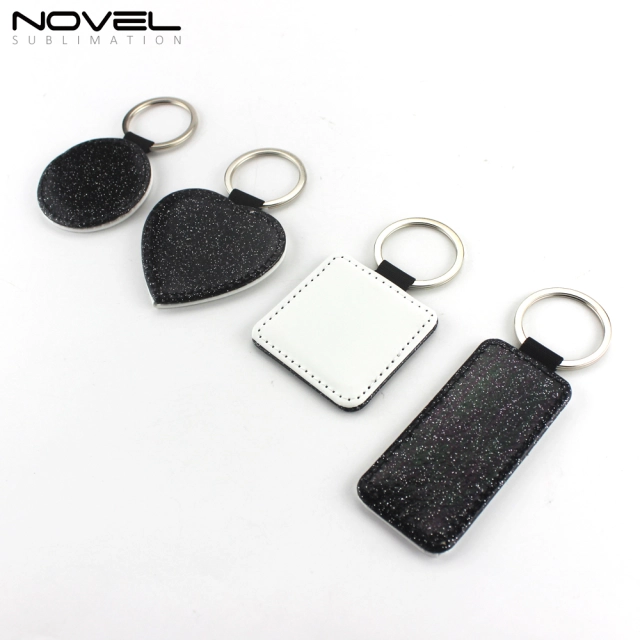 Sublimation DIY Colorful BlingBling PU Leather Keychain Rectangle