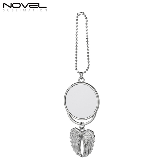 Sublimation DIY Metal Car Pendant -Big Round With Angel Wings Decoration