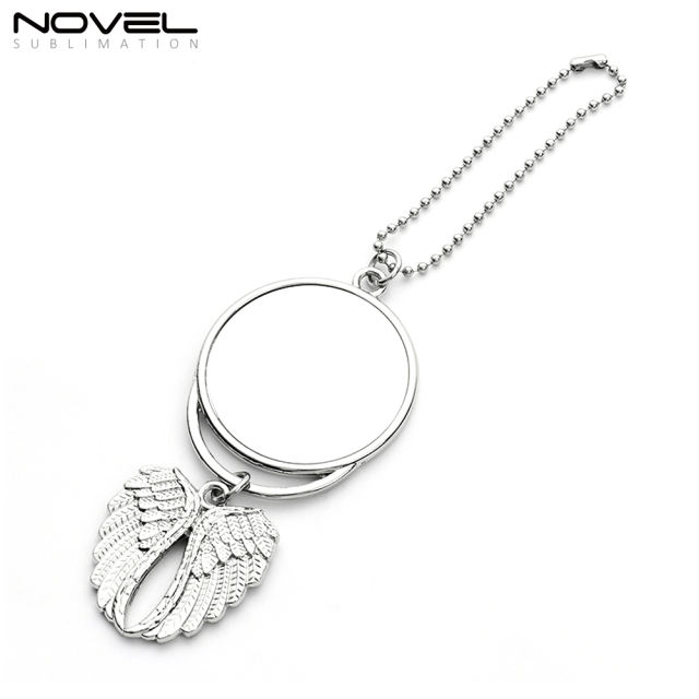 Sublimation DIY Metal Car Pendant -Big Round With Angel Wings Decoration