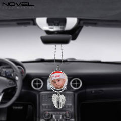 Sublimation DIY Metal Car Pendant -Big Round With Angel Wings Decoration