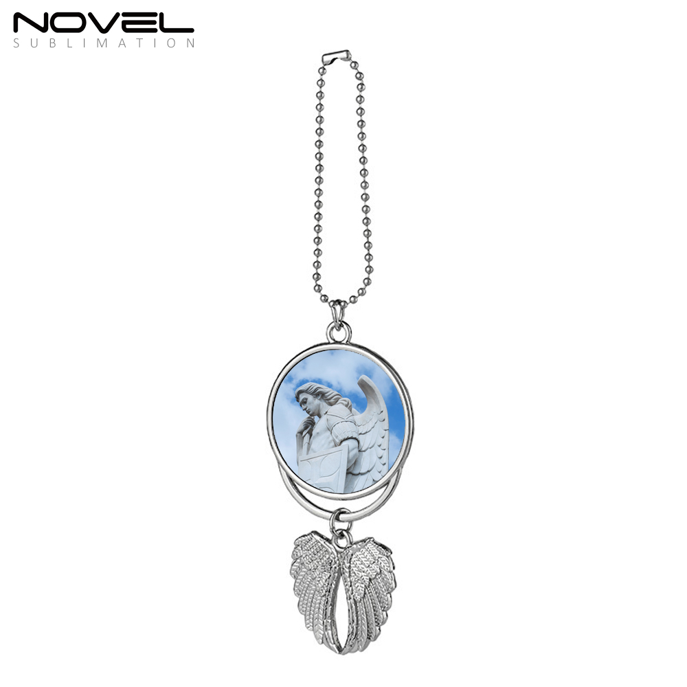 Sublimation DIY Metal Car Pendant -Big Round With Angel Wings Decoration
