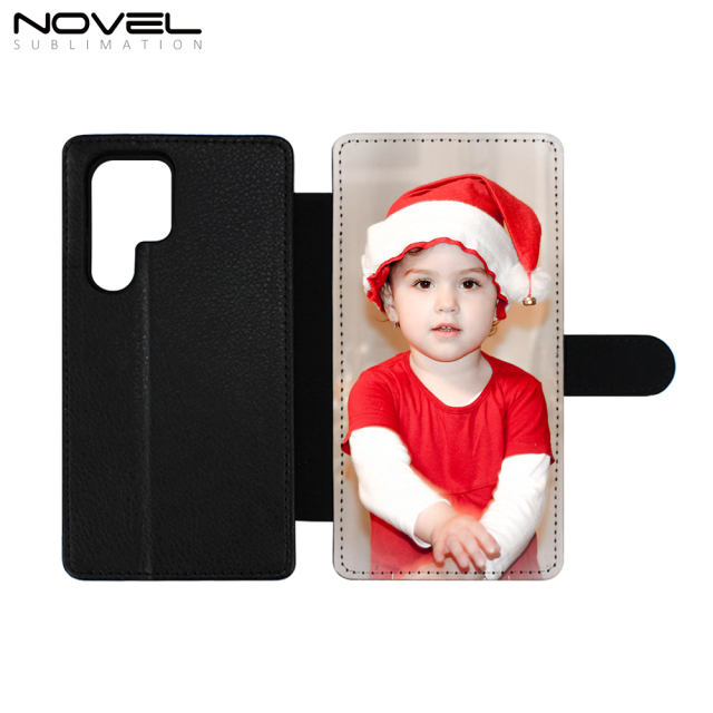 Blank Printable  Flip PU Leather Wallet Case For Galaxy S22 Ultra With Card Slot