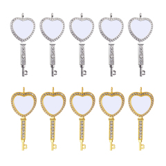 Sublimation Metal Sweater Ornament Gold Heart Key Shape Necklace With Diamonds