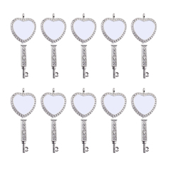 Sublimation Metal Sweater Ornament Gold Heart Key Shape Necklace With Diamonds