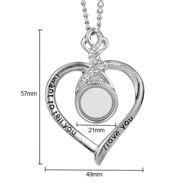 Fashion Sublimation Blank Metal Big Heart Necklace With Round Snap