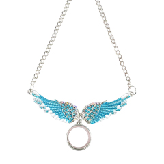 Sublimation Blank Metal Sweater Ornament Blue Angel Necklace With Round Snap