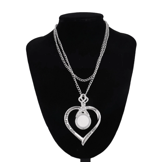 Fashion Sublimation Blank Metal Big Heart Necklace With Round Snap