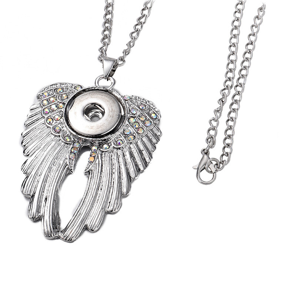 Sublimation Metal Sweater Ornament Angel Wings Necklace With Round Snap