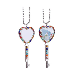 Sublimation Blank Metal Sweater Ornament Gold Heart Key Necklace With Color Diamonds