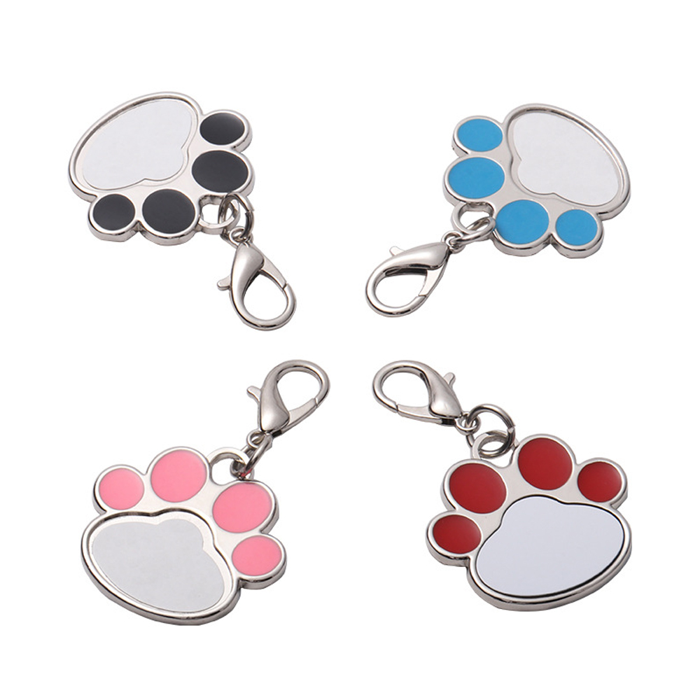Sublimation Metal Keychain Pet Tags Single-sided Printing DIY Zinc Alloy Blank Colorful Dog Paw Dog Tag