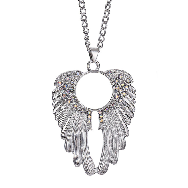 Sublimation Metal Sweater Ornament Angel Wings Necklace With Round Snap