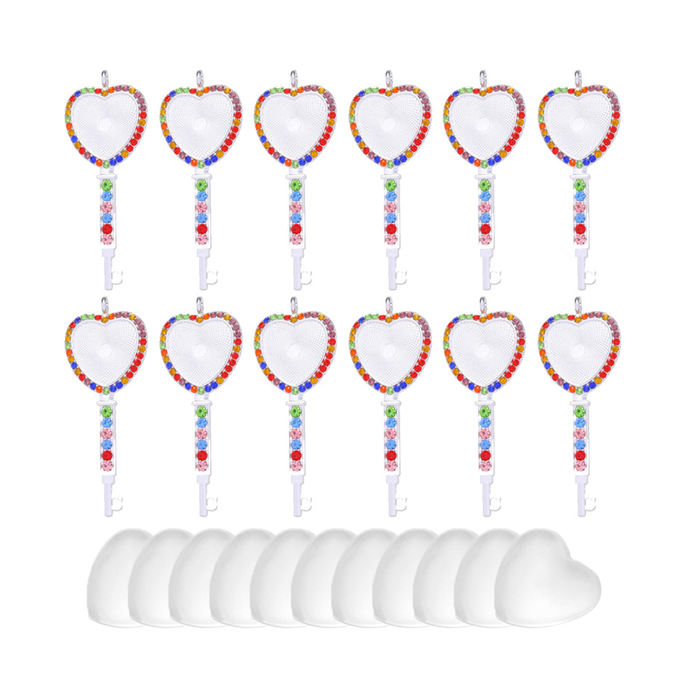 Sublimation Blank Metal Sweater Ornament Gold Heart Key Necklace With Color Diamonds