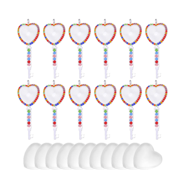 Sublimation Blank Metal Sweater Ornament Gold Heart Key Necklace With Color Diamonds