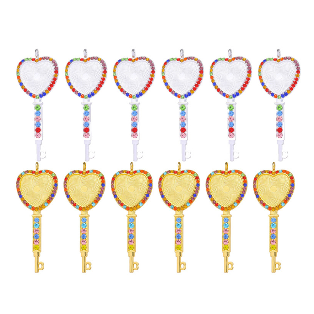 Sublimation Blank Metal Sweater Ornament Gold Heart Key Necklace With Color Diamonds
