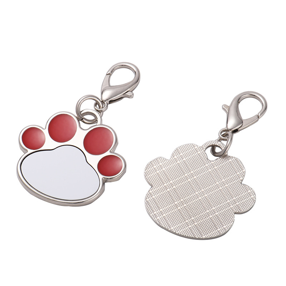 Sublimation Metal Keychain Pet Tags Single-sided Printing DIY Zinc Alloy Blank Colorful Dog Paw Dog Tag