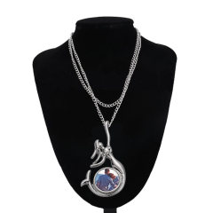 Fashion Sublimation Blank Metal Sweater Ornament Mermaid Necklace With Round Snap
