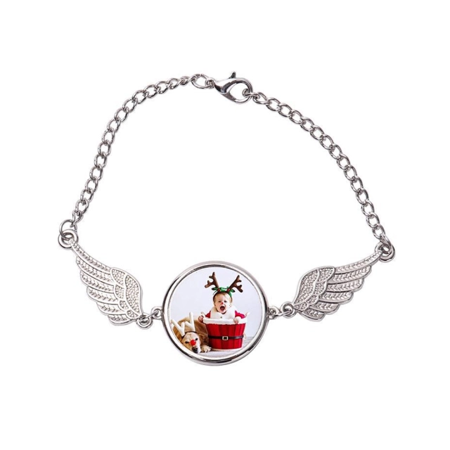 Fashion Sublimation Bracelet Angel Wing With One Round Metal Insert Printable