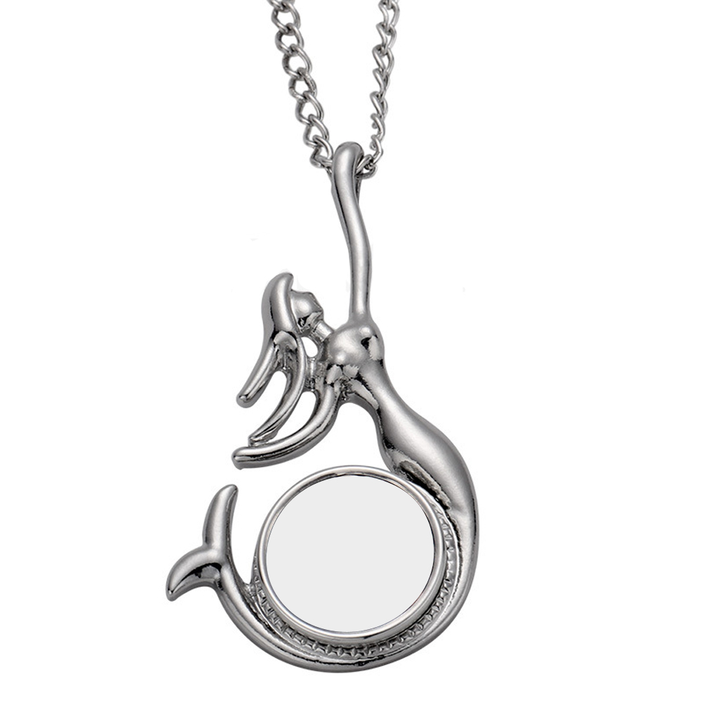 Fashion Sublimation Blank Metal Sweater Ornament Mermaid Necklace With Round Snap