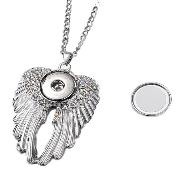 Sublimation Metal Sweater Ornament Angel Wings Necklace With Round Snap