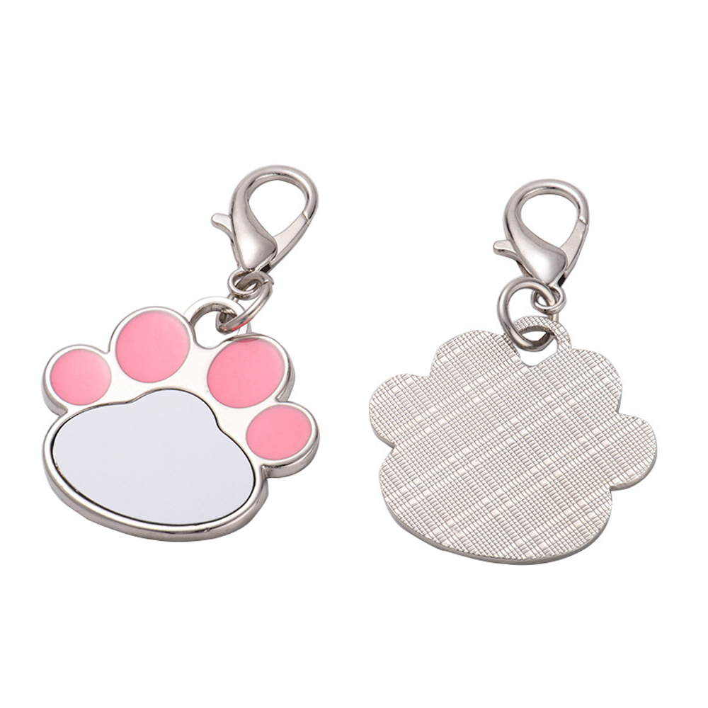 Sublimation Metal Keychain Pet Tags Single-sided Printing DIY Zinc Alloy Blank Colorful Dog Paw Dog Tag