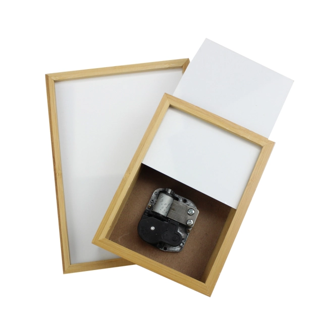 Wholesale Custom 7*7cm Bamboo Frames Dye Sublimation Blanks Photo Frame with Music Box Eco-friendly Wood Bamboo Photo Frame