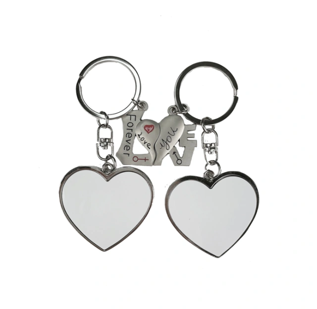 New！！！Sublimation Metal Lovers Gift Keychains Heart to Heart Couples Keychains Double Sides Printable Keyring