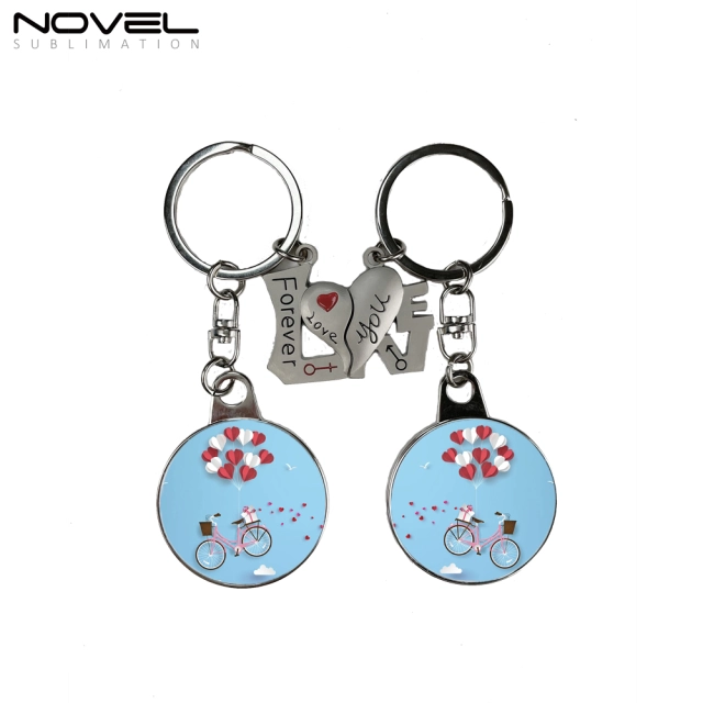 New！！！Sublimation Metal Lovers Gift Keychains Heart to Heart Couples Keychains Double Sides Printable Keyring