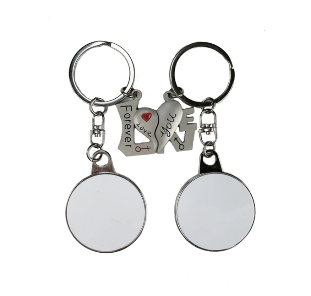 New！！！Sublimation Metal Lovers Gift Keychains Heart to Heart Couples Keychains Double Sides Printable Keyring