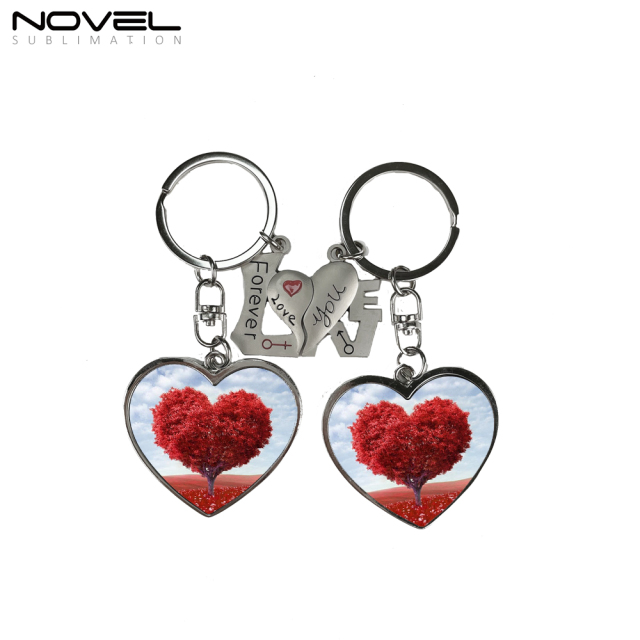 New！！！Sublimation Metal Lovers Gift Keychains Heart to Heart Couples Keychains Double Sides Printable Keyring