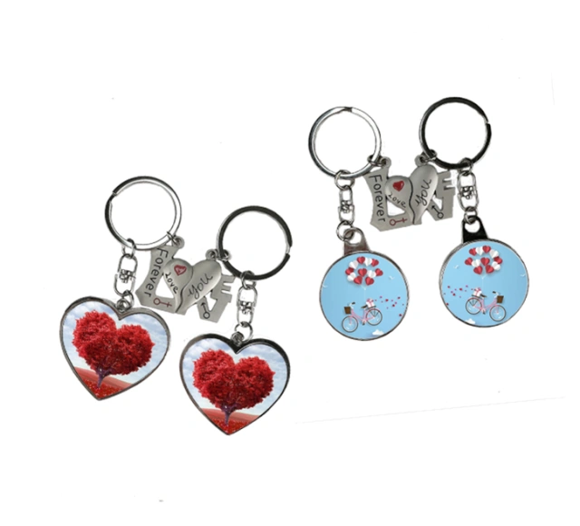 New！！！Sublimation Metal Lovers Gift Keychains Heart to Heart Couples Keychains Double Sides Printable Keyring