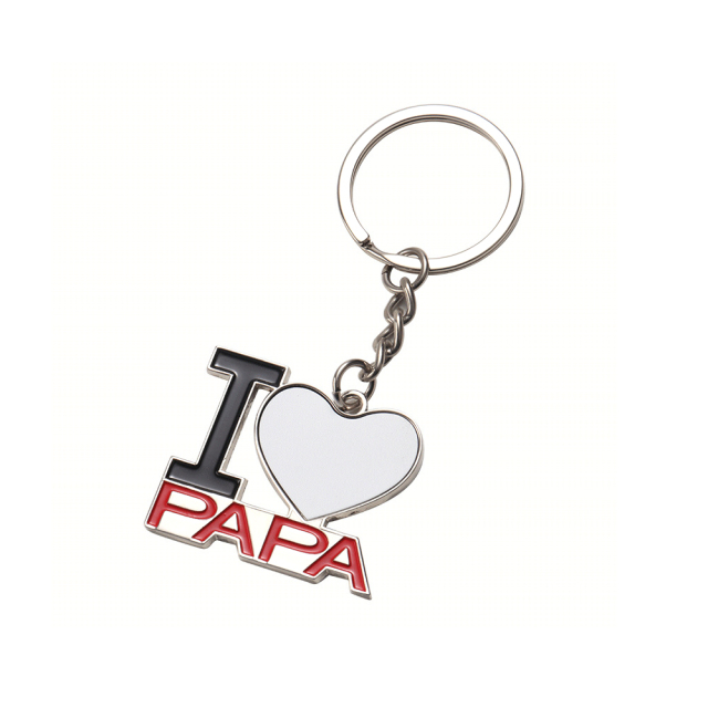 Father's Day Gift Sublimation Metal Keychain I Love Papa Heart Shape Printable Keyring
