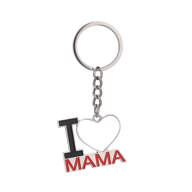 Sublimation Mother's Day Gift Metal Keychain I Love Mama Heart Shape Printable Keyring