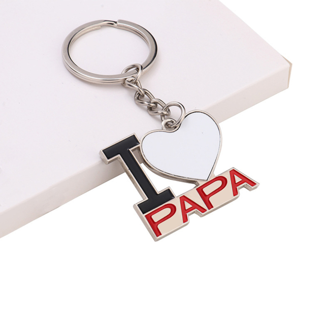 Father's Day Gift Sublimation Metal Keychain I Love Papa Heart Shape Printable Keyring