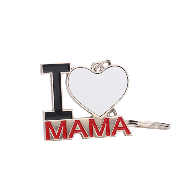 Sublimation Mother's Day Gift Metal Keychain I Love Mama Heart Shape Printable Keyring