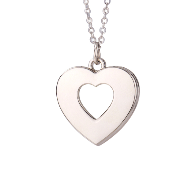 Fashion Sublimation Metal Heart Hollow Necklace WIth Metal Insert