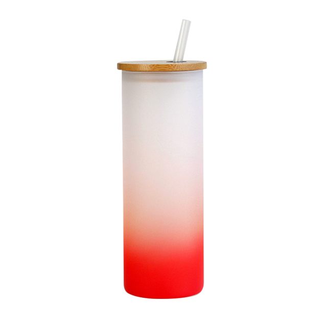 Sublimation Frosted Glass Cup Colored Bottom Mugs With Bamboo Lid