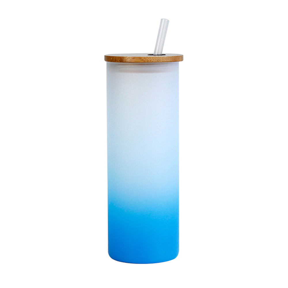 Sublimation Frosted Glass Cup Colored Bottom Mugs With Bamboo Lid