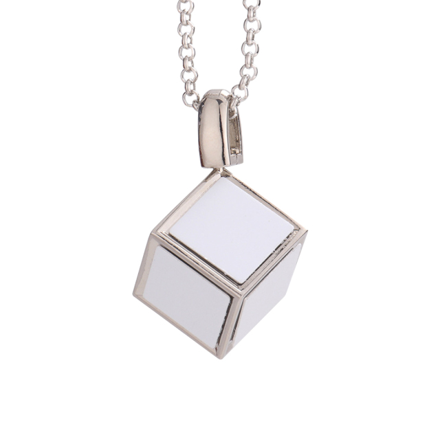 Sublimation Metal Jewelry Dice Square Pendant Necklace WIth Metal Insert