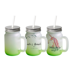 Sublimation Glass Cup Colored Bottom Mason Jar With Handle