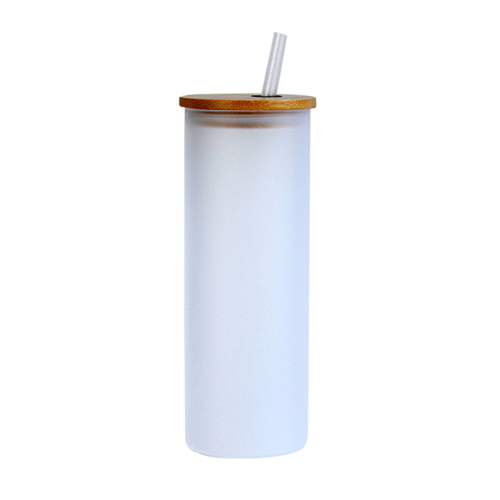 Sublimation Frosted Glass Cup Colored Bottom Mugs With Bamboo Lid