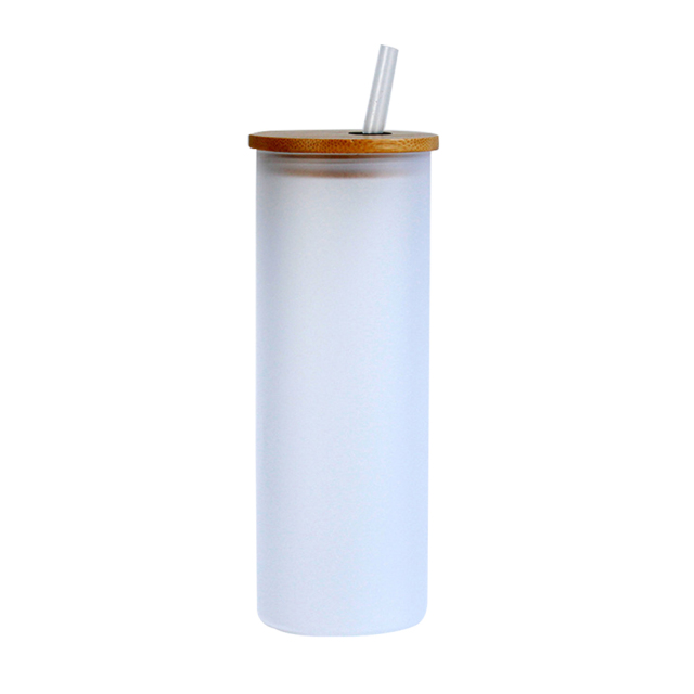 Sublimation Frosted Glass Cup Colored Bottom Mugs With Bamboo Lid