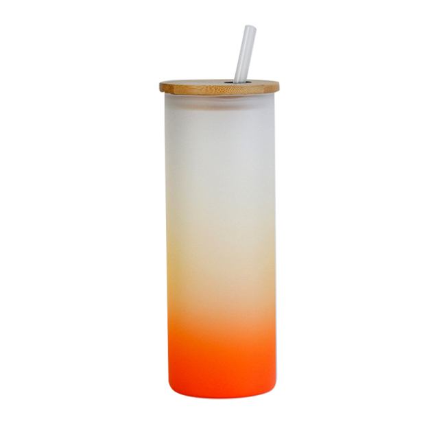 Sublimation Frosted Glass Cup Colored Bottom Mugs With Bamboo Lid